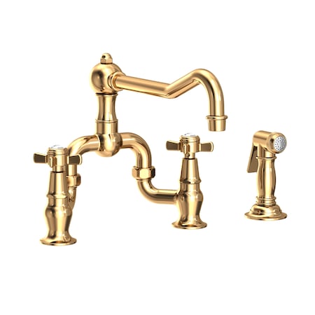Newport Brass Kitchen Bridge Faucet With Side Spray, Brass 9451-1-03N